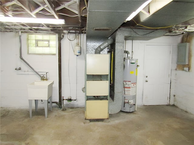 basement with water heater