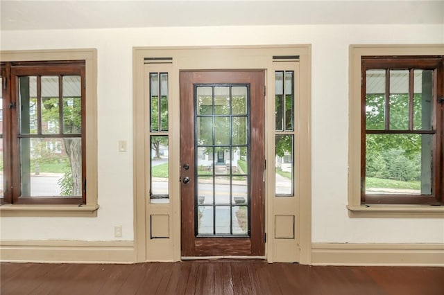 entryway with dark wood-type flooring