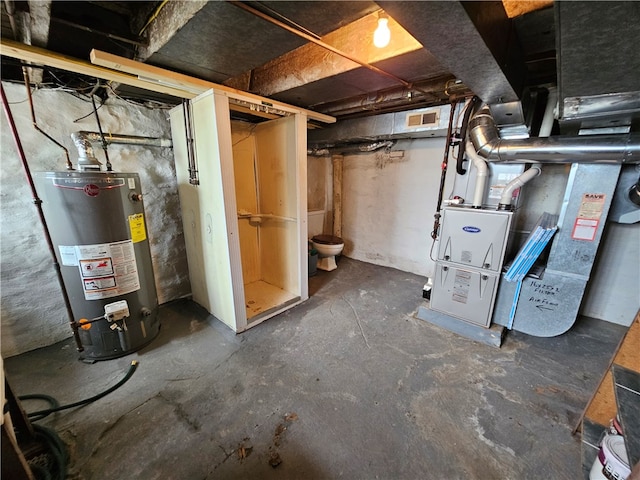 basement with gas water heater