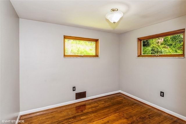 spare room with a wealth of natural light and wood-type flooring