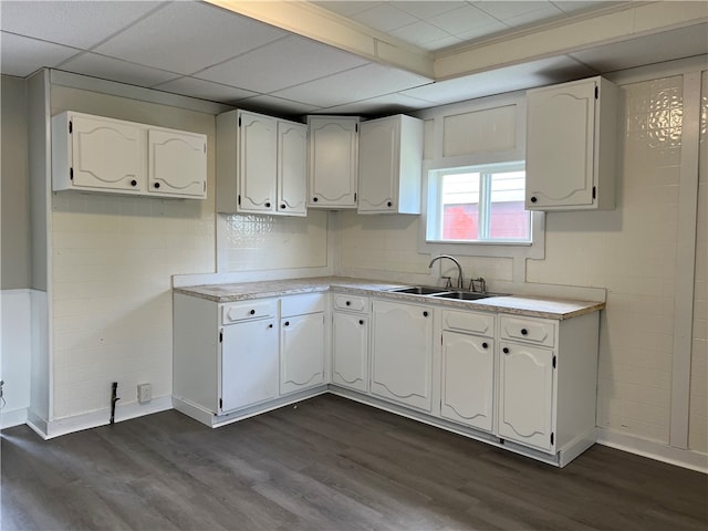 kitchen featuring white cabinets, dark hardwood / wood-style flooring, and sink