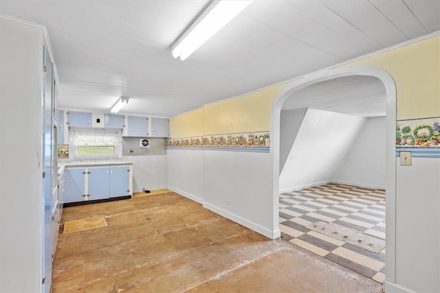 kitchen with light tile patterned flooring