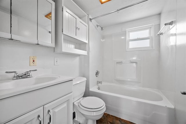 full bathroom featuring shower / bathtub combination, tile patterned floors, vanity, and toilet