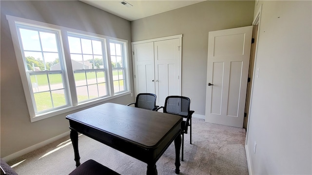 view of carpeted home office