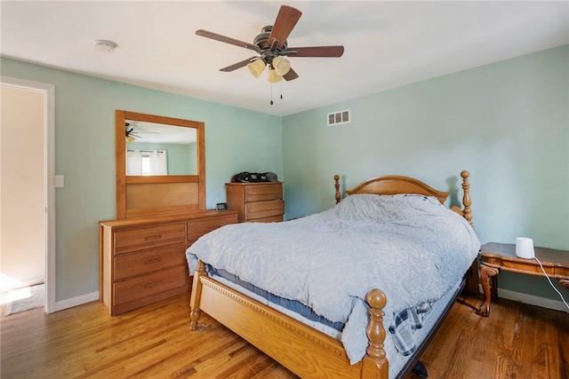 bedroom featuring ceiling fan and wood-type flooring