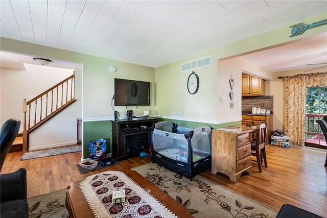 living room with light wood-type flooring