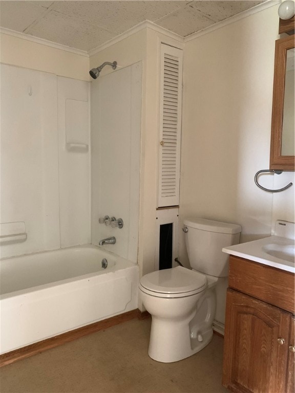 full bathroom with toilet, tub / shower combination, and vanity