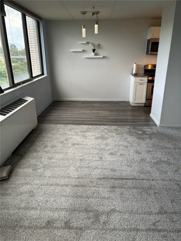 unfurnished dining area with dark wood-type flooring