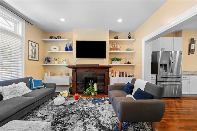 3943 Perrysville Ave, Observatory Hill, PA 15214 - living room with dark wood finished floors, recessed lighting, and a fireplace