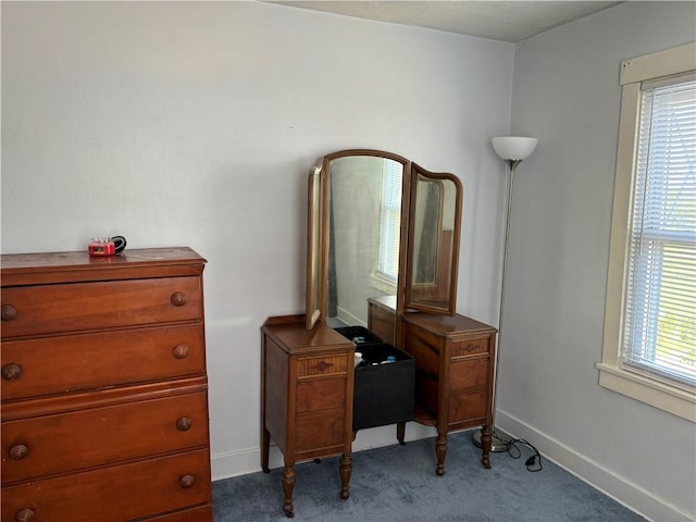 home office featuring plenty of natural light, light colored carpet, and baseboards