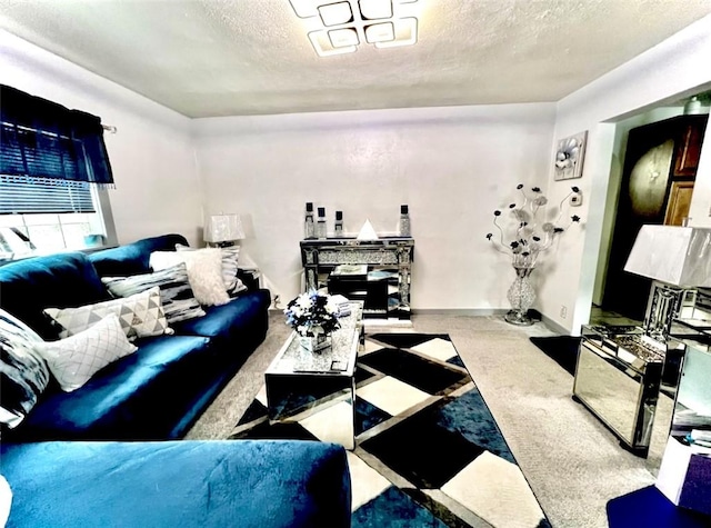 201 Esther Ave, New Kensington, PA 15068 - living area featuring carpet flooring, a textured ceiling, and baseboards