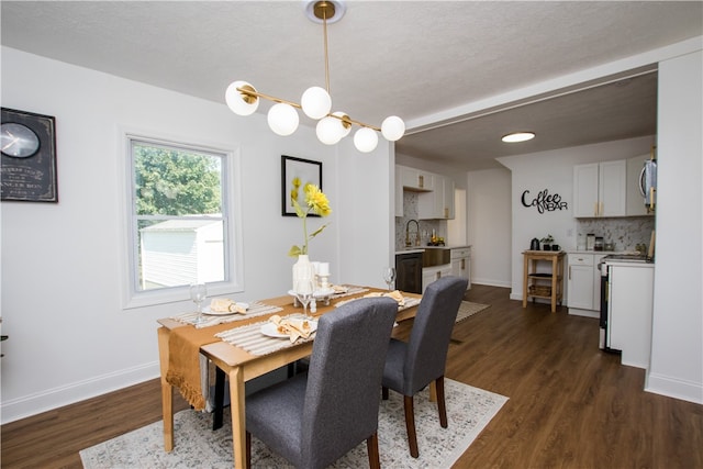 dining room featuring sink and dark wood-type flooring