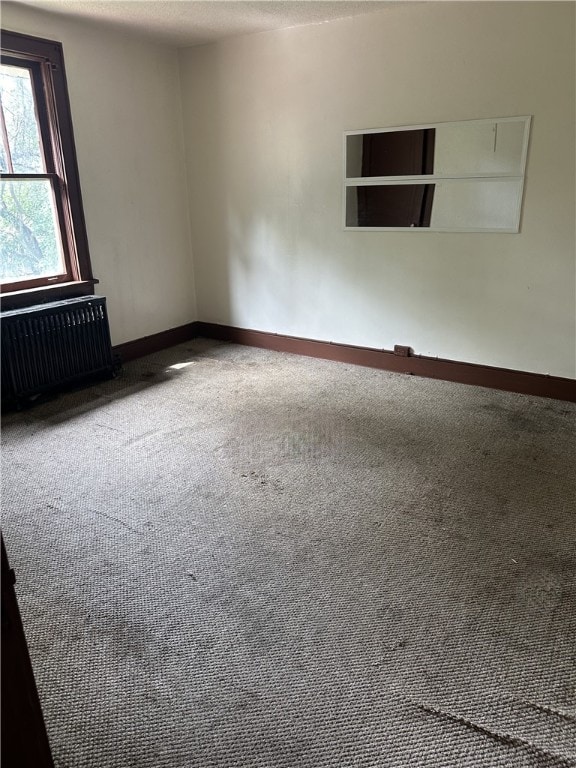 carpeted spare room with radiator