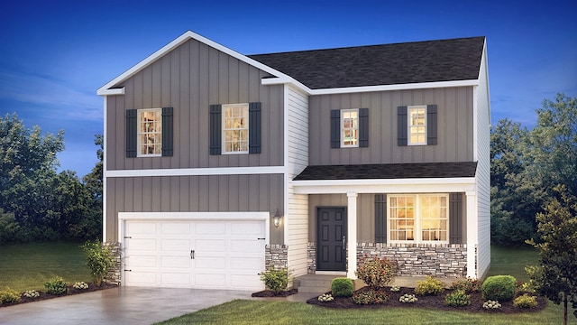 view of front facade with a front lawn and a garage