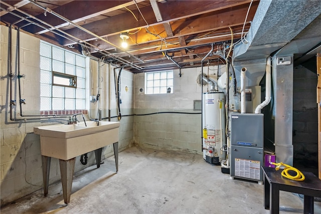 basement featuring water heater