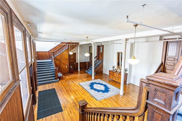 living room with hardwood / wood-style flooring