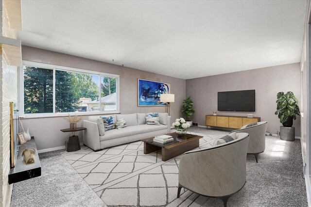 living room with light colored carpet