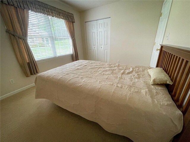 carpeted bedroom featuring a closet