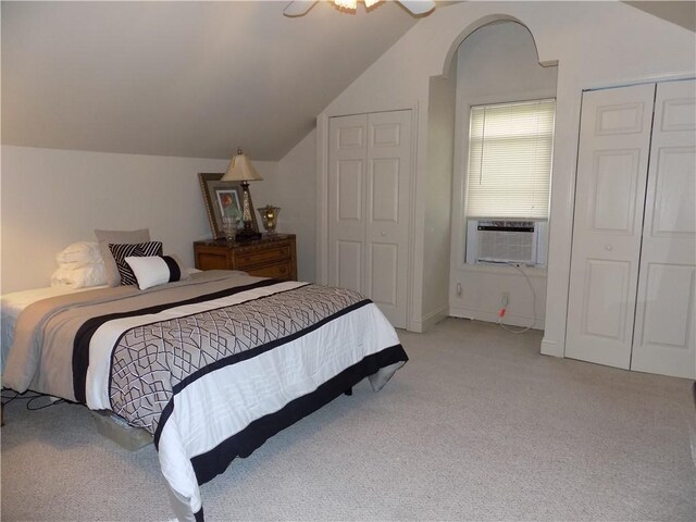 1216-1218 Clark St, White Oak, PA 15131 - bedroom featuring carpet flooring, vaulted ceiling, cooling unit, and multiple closets