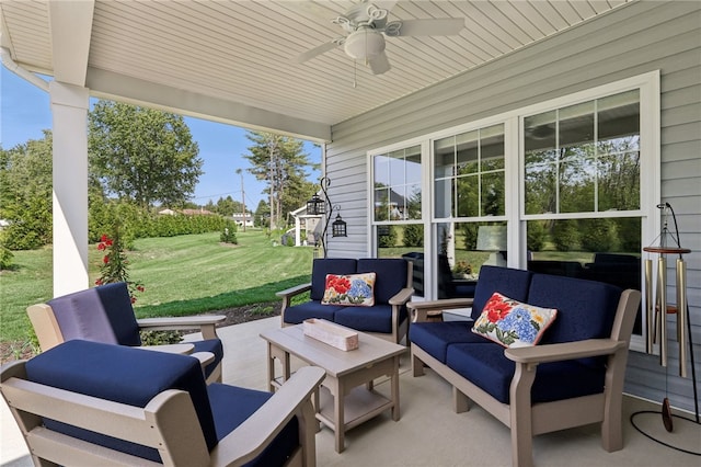 view of patio / terrace with an outdoor living space and ceiling fan