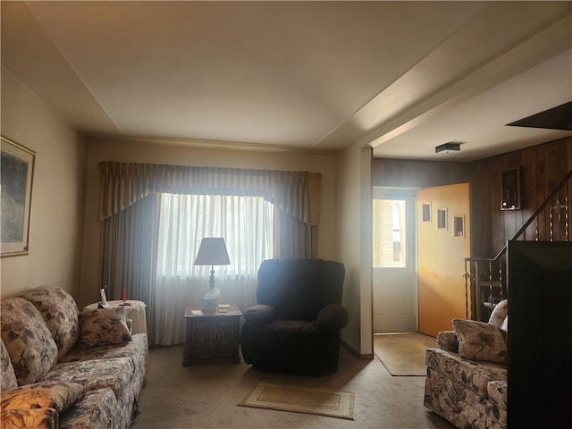 living room featuring light colored carpet