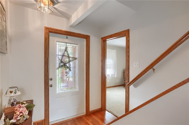 entrance foyer with light wood-type flooring