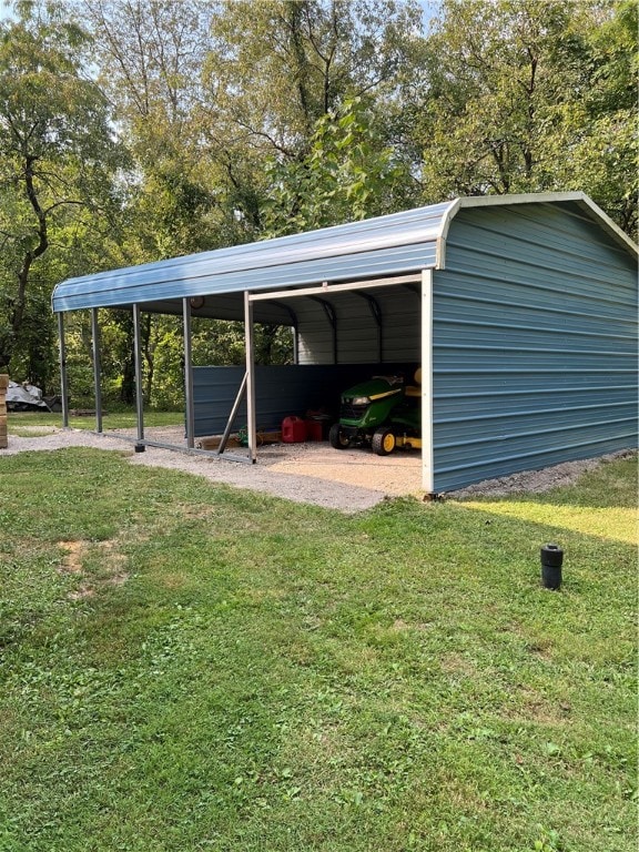 view of parking featuring a lawn and a carport