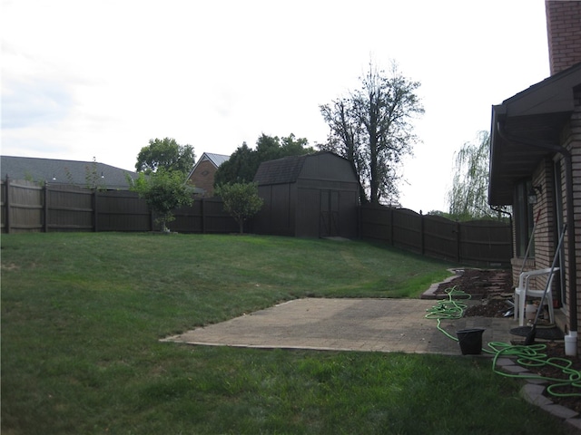 view of yard featuring a shed