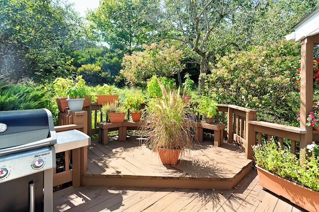 wooden terrace with a grill