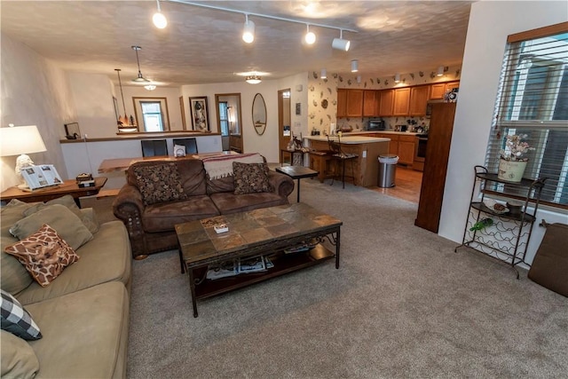 living room with light carpet