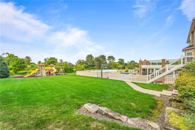 view of yard with a playground