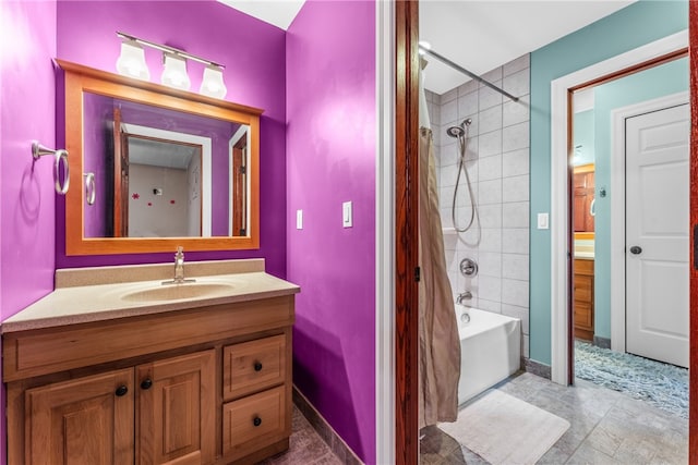 bathroom featuring shower / bath combination with curtain and vanity