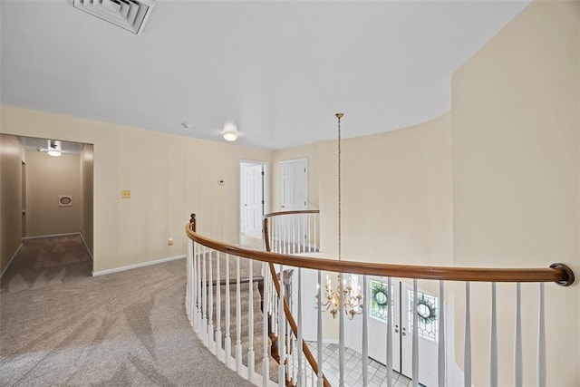 6840 Kevin Dr, Bethel Park, PA 15102 - hallway featuring an upstairs landing, carpet flooring, and baseboards