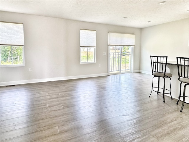 empty room featuring light wood-type flooring and a textured ceiling