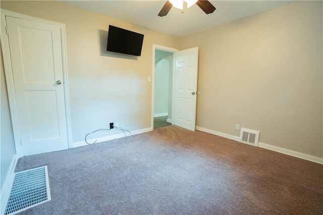 unfurnished bedroom with carpet and ceiling fan