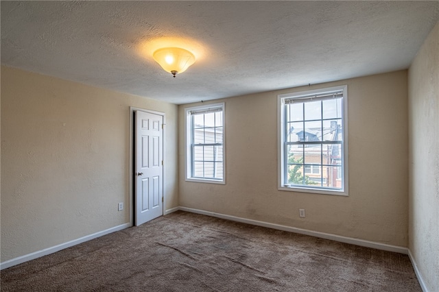 spare room featuring carpet flooring and a textured ceiling