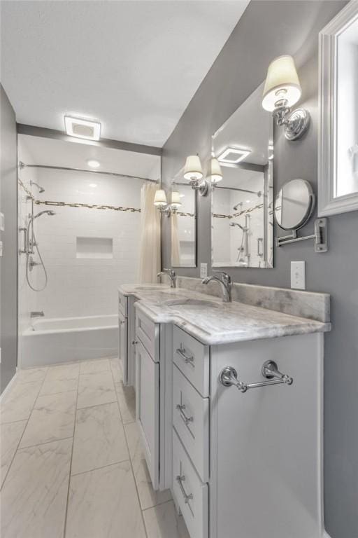 44868 Warner Rd, Pa, PA 16354 - full bathroom featuring shower / bath combination, vanity, and marble finish floors
