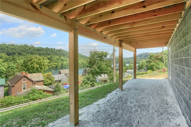 view of patio featuring a water view