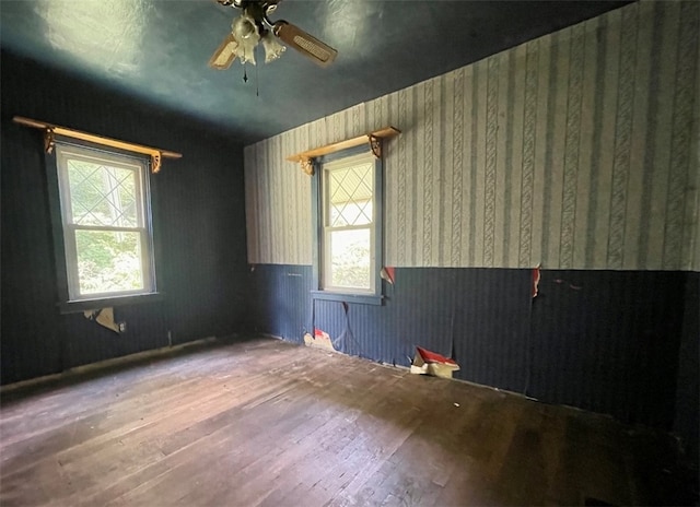 empty room featuring hardwood / wood-style floors and ceiling fan