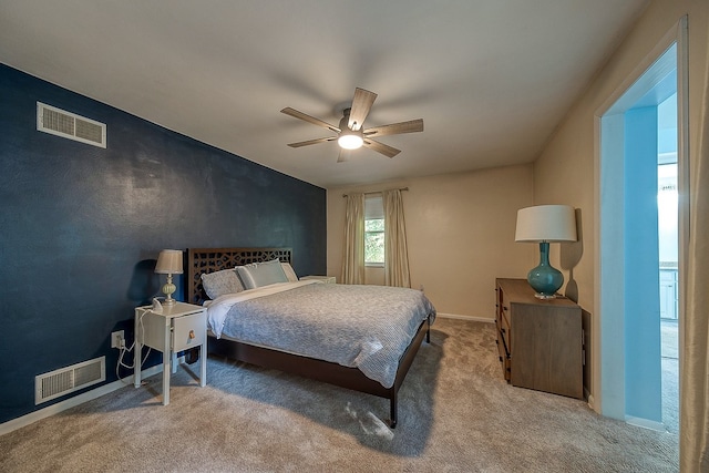 bedroom featuring ceiling fan and carpet floors