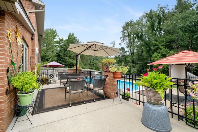 view of patio with a fenced in pool