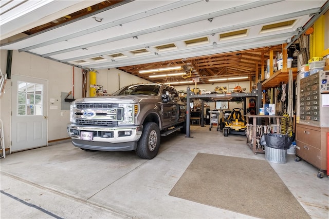 garage featuring a workshop area