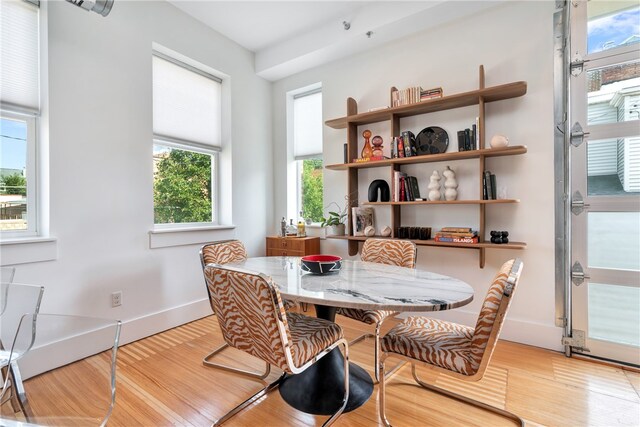 dining area with light hardwood / wood-style flooring