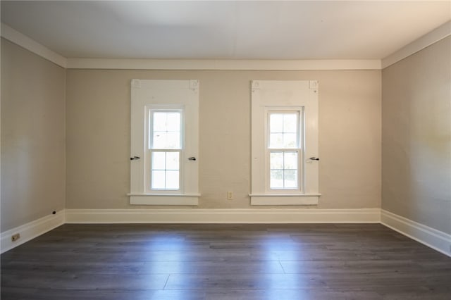 spare room featuring plenty of natural light and dark hardwood / wood-style floors