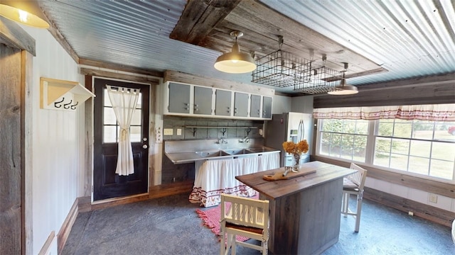 kitchen with stainless steel fridge