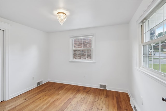 unfurnished room featuring plenty of natural light and light hardwood / wood-style flooring