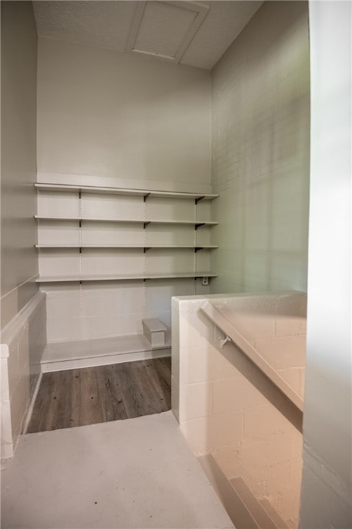 walk in closet with wood-type flooring