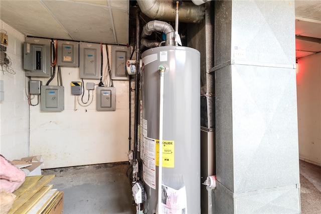 utilities with gas water heater and electric panel