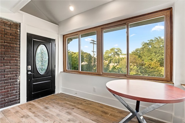 entrance foyer with hardwood / wood-style floors and a wealth of natural light