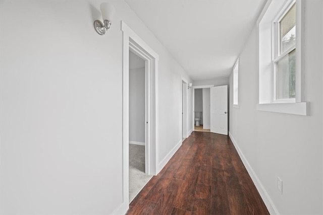 hallway with dark hardwood / wood-style floors